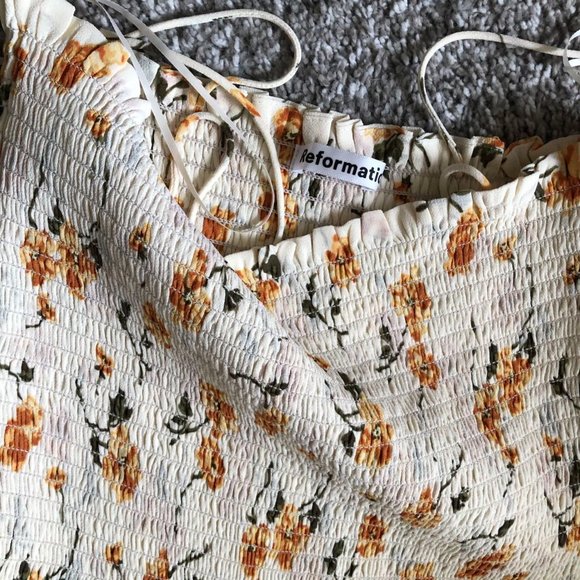 Reformation Sable Midi Dress Small Limo Orange Cream Floral Smoking Stretch - Picture 6 of 8